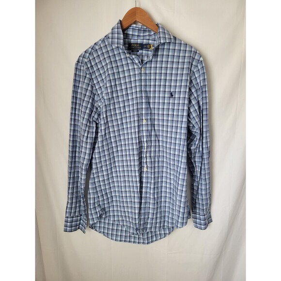 Polo Ralph Lauren Other - Polo Ralph Lauren Men's Large Slim Fit Blue White Plaid Casual Button-Down Shirt